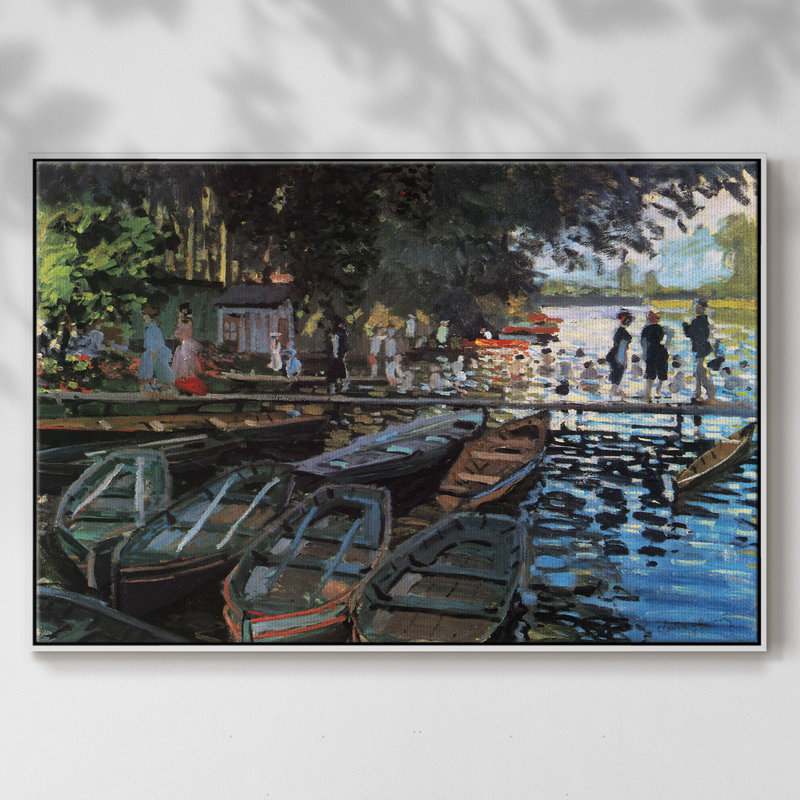 «Bathers At La Grenoullière», reproduction d'art encadrée sur toile par Claude Monet, H 17 po x l 25 po x P 2 po, Blanc