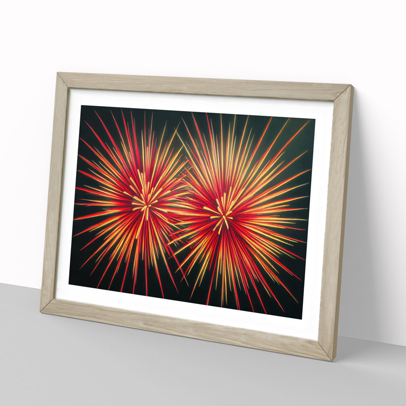 Feisty Fireworks - Single Picture Frame Print, 46cm H x 64cm W x 2cm D, Oak