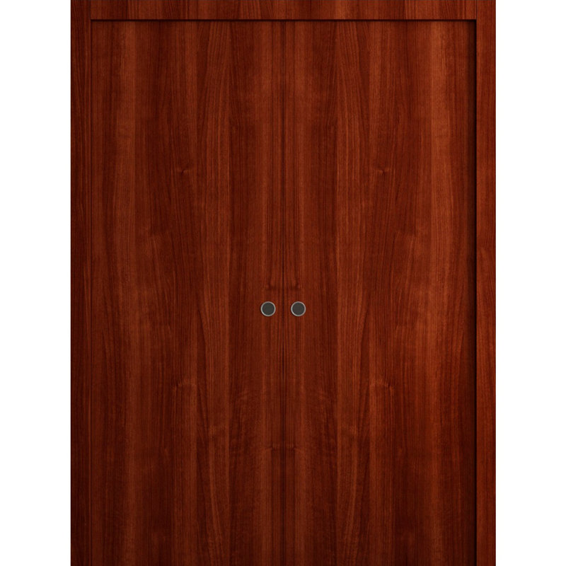 Portes coulissantes françaises à double poche - Essentiel 8001 frêne - Quincaillerie de rail - Portes intérieures modernes en bois massif pour chambre à coucher