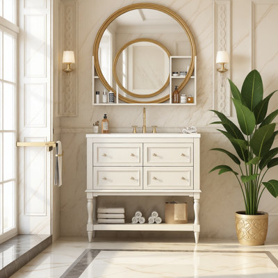 Meuble-lavabo autoportant 36 po avec lavabo encastré en céramique 36 po et 4 tiroirs