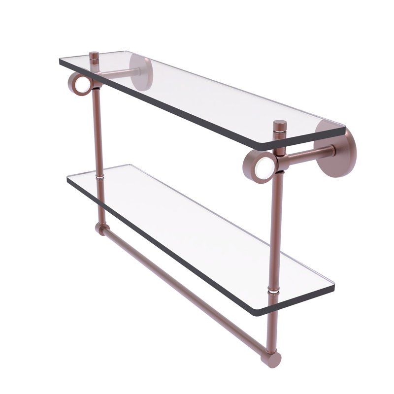 Tablette murale en verre double meuble-lavabo Margolis, H 12,8 po x l 22 po x p 5,6 po, Cuivre antique