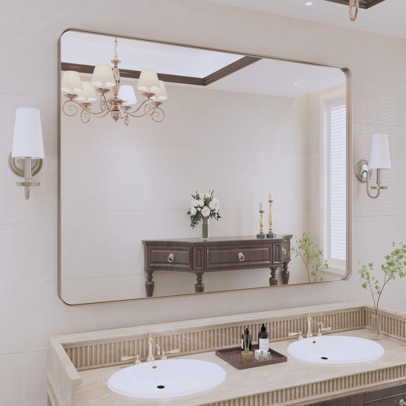 Miroir de salle de bain mural Premium Premium, 36 po x 48 po, Nickel brossé, Rectangulaire