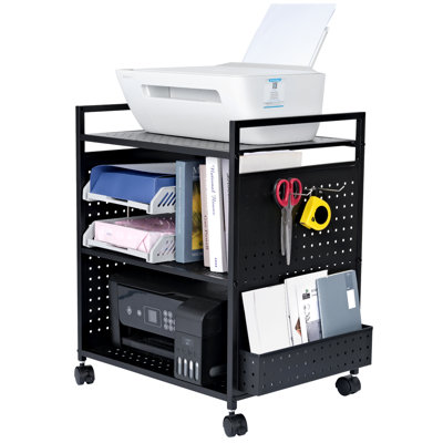 3-Tier Metal-Wheeled Office Equipment Printer Cart, Black