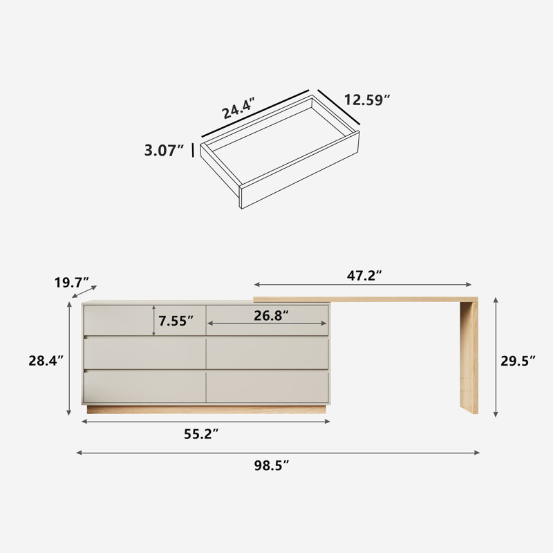 Modern Style L-shaped Bedroom Vanity With 6 Drawers