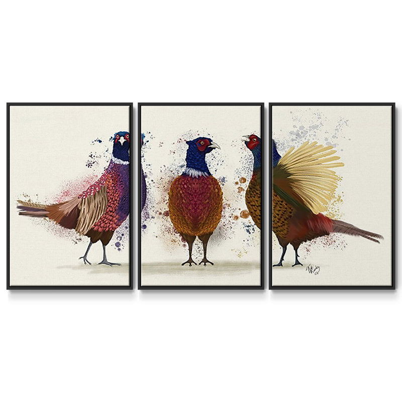 " Pheasant Trio " 3 - Pieces, Black, 24" H x 48" W x 2" D