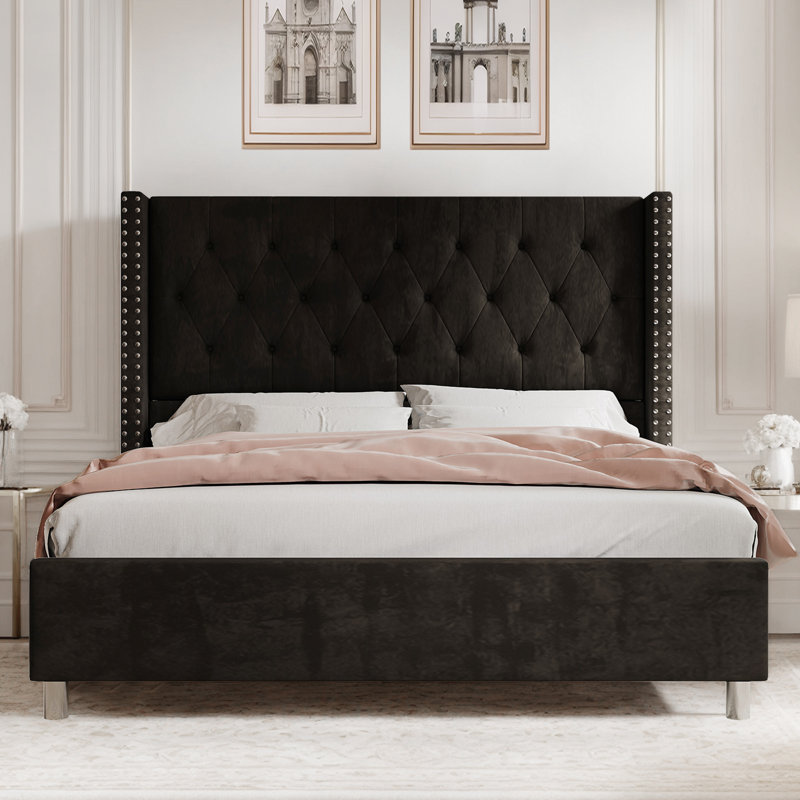 Occoquan Upholstered Wingback Bed, King, Black
