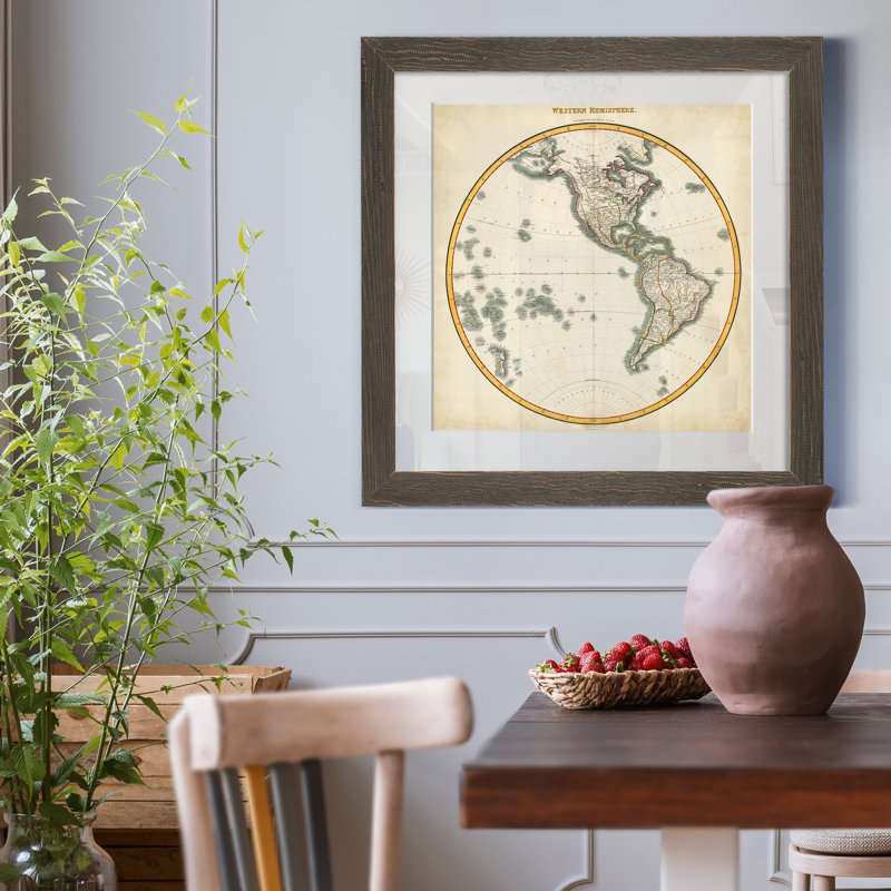 1812 Western Hemisphere - Reproduction d'art graphique encadré, H 27,5 po x l 27,5 po x P 1,5 po, Papier avec cadre gris