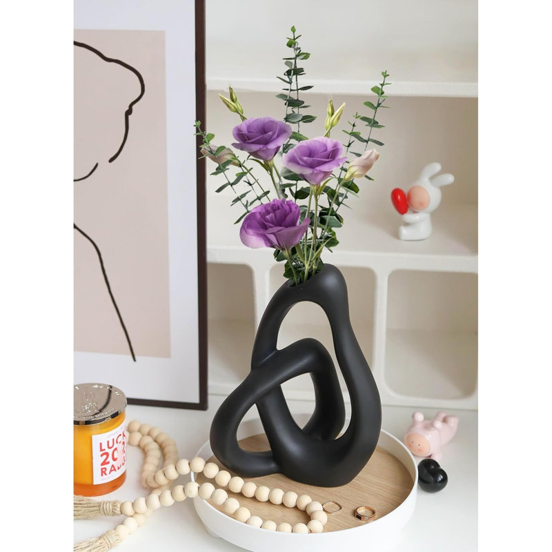 Modern White Ceramic Vase, Black