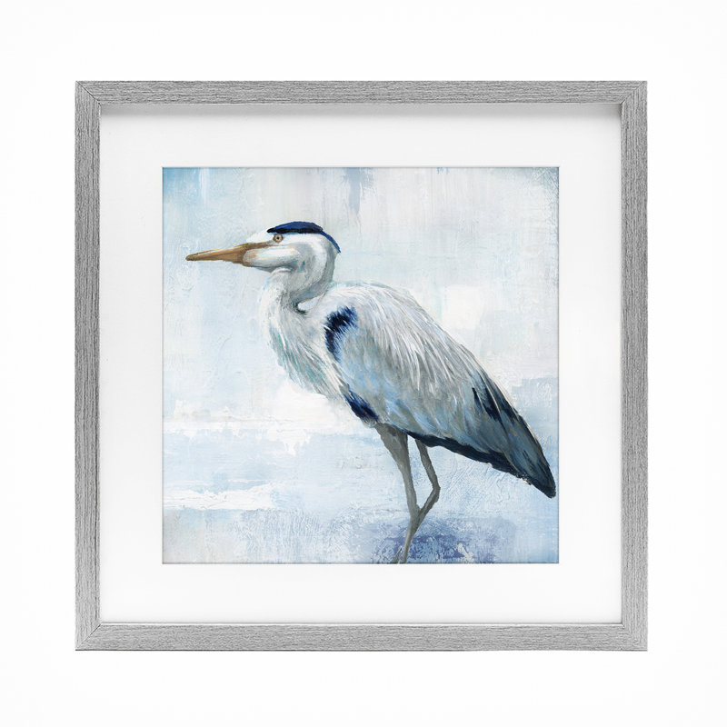 Faded Blue Heron, reproduction encadrée sous verre, design par Nan, Cadre de ferme gris sous verre Farmhouse