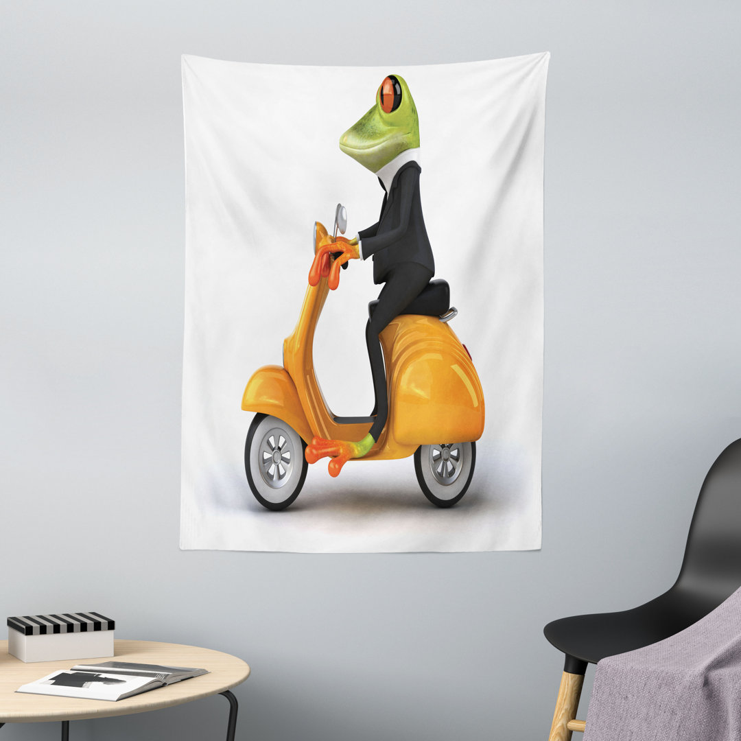 Wandteppich, Italienisch Frosch Motorrad, Lustig, Grün Schwarz Orange