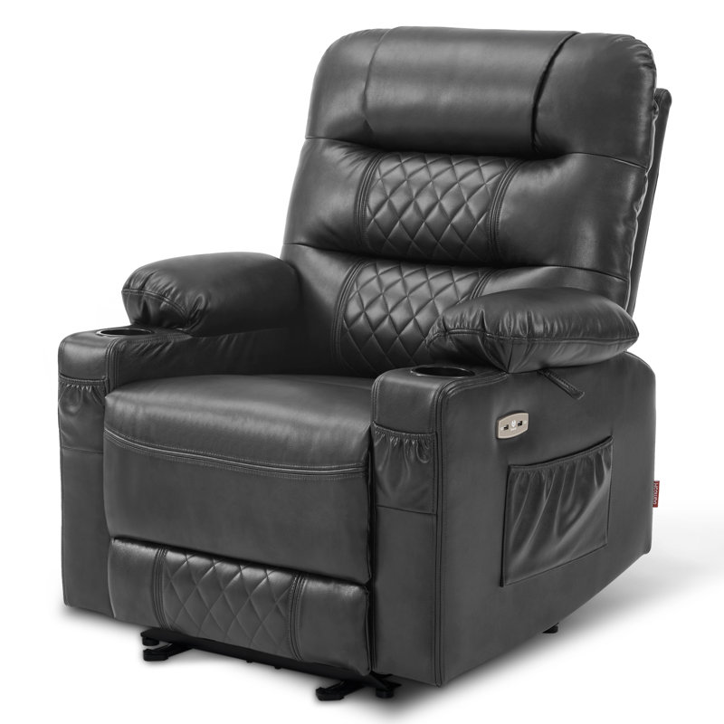 Fauteuil inclinable électrique avec chaleur et massage, porte-gobelet, port USB, similicuir, Gris foncé