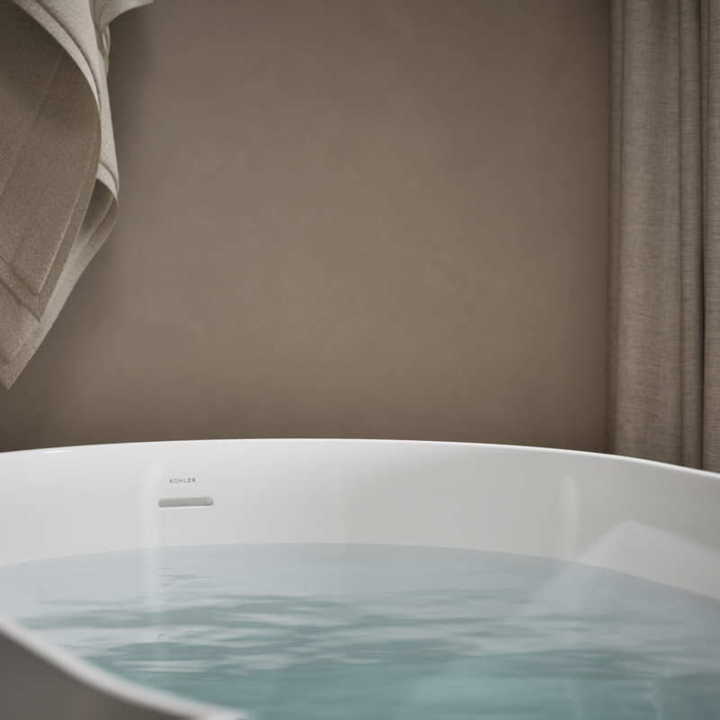 Brazn 34.94" x 65.87" Freestanding Soaking Acrylic with Bath Tub, White