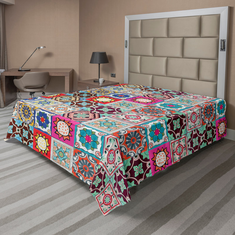 Ambesonne Top Flat Sheet Royal, King Flat Sheet, Multicolor Patchwork 3