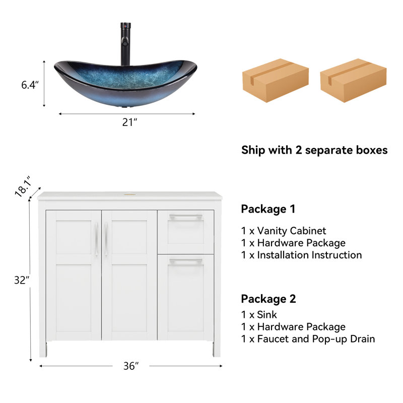 Ensemble de meuble-lavabo simple 36 po avec lavabo 36 po, Blanc