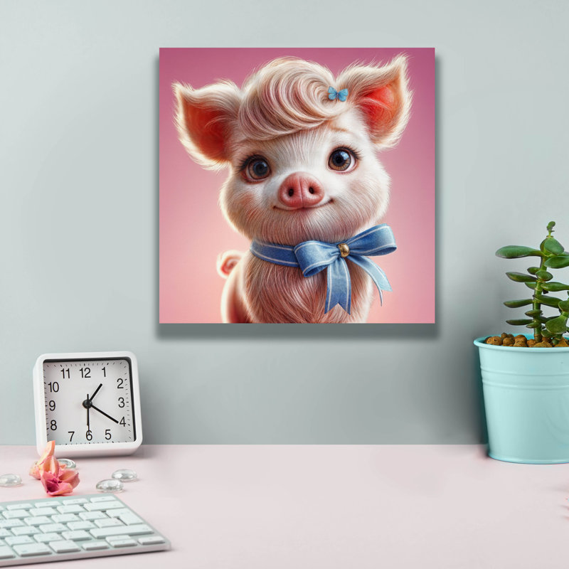 «Cute Pink Pig» par Rey Klimt, art mural sur toile, H 12 po x l 12 po