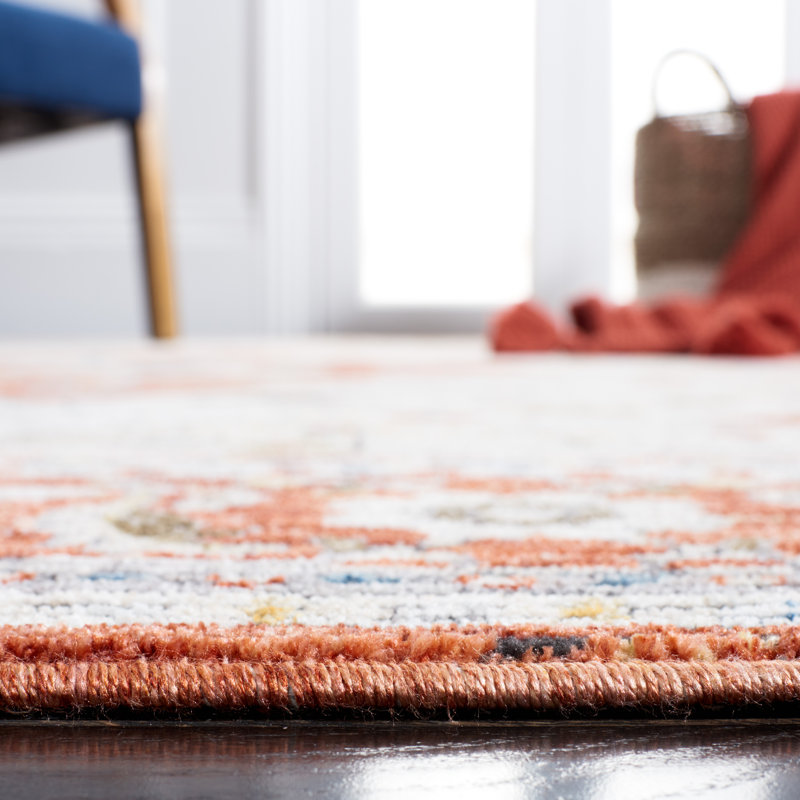 Ivory and Rust Hand-Knotted Oriental Area Rug