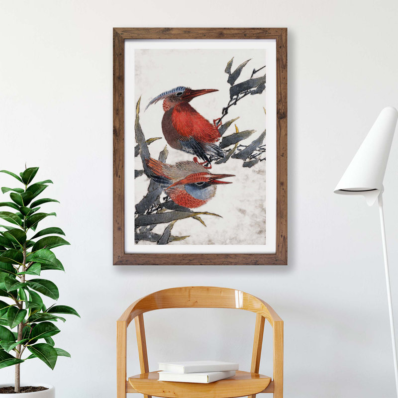 Two Birds by Katsushika Hokusai - Framed Print, Walnut, 45cm H x 63cm W x 2cm D