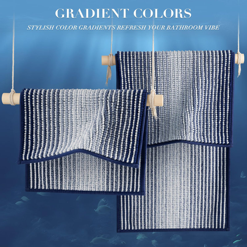 2-Piece Set Rectangle Bath Rug, Navy