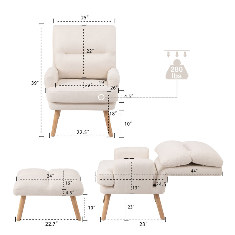 Flâneuse rembourrée, Mélange de lin beige