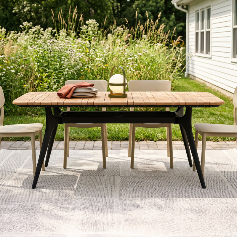 Murcano 70" Modern Outdoor Dining Table with Trestle Base - Grade-A Teak & Aluminum Patio Table for 6
