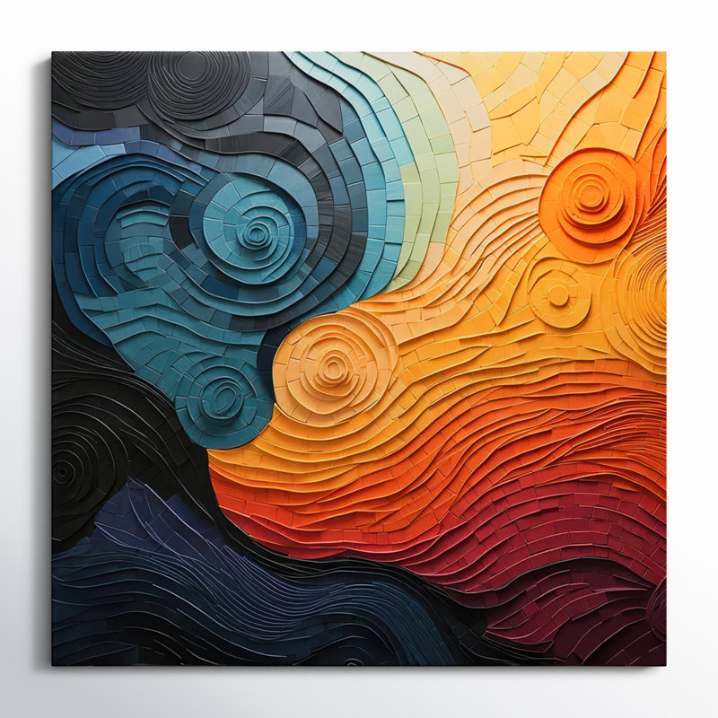 «Teal Orange Op Rhythmic Illusion II», reproduction, 16" H x 16" W, Toile tendue