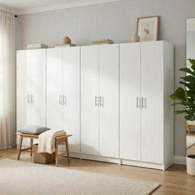 Ensemble d'armoires de rangement 4 pièces Mea, 8 portes, 12 tablettes, blanc