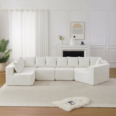 Canapé en forme de L idéal pour les week-end relaxants Canapé très grand de 151,6 pouces, canapé modulaire à assise profonde en tissu chenille modulaire comprenant 11 coussins inclinables incurvés pour le salon sans assemblage requis Beige