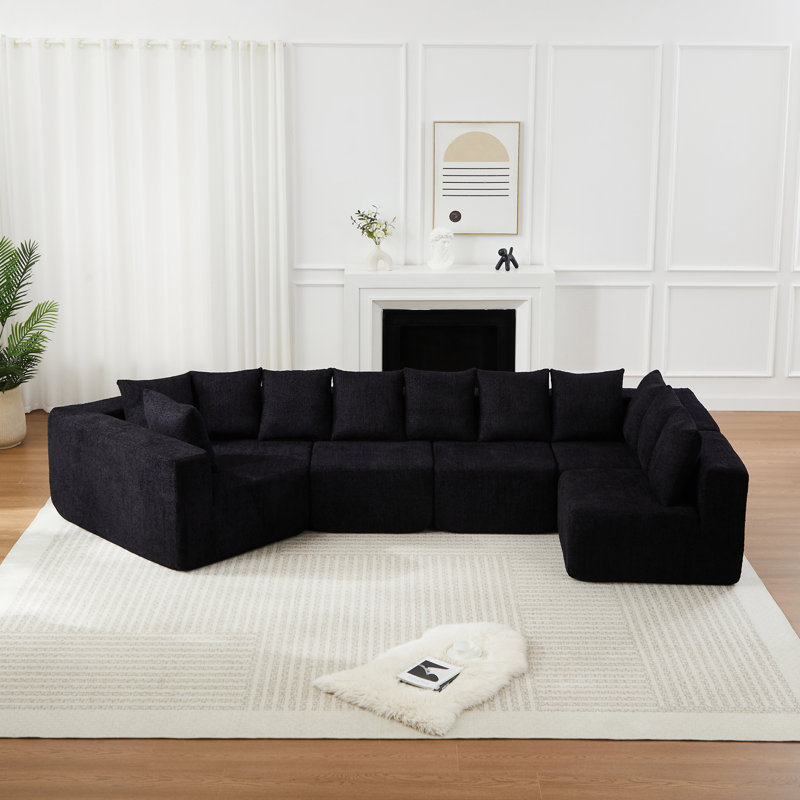 Grand canapé modulaire en L en chenille pour salon moderne
