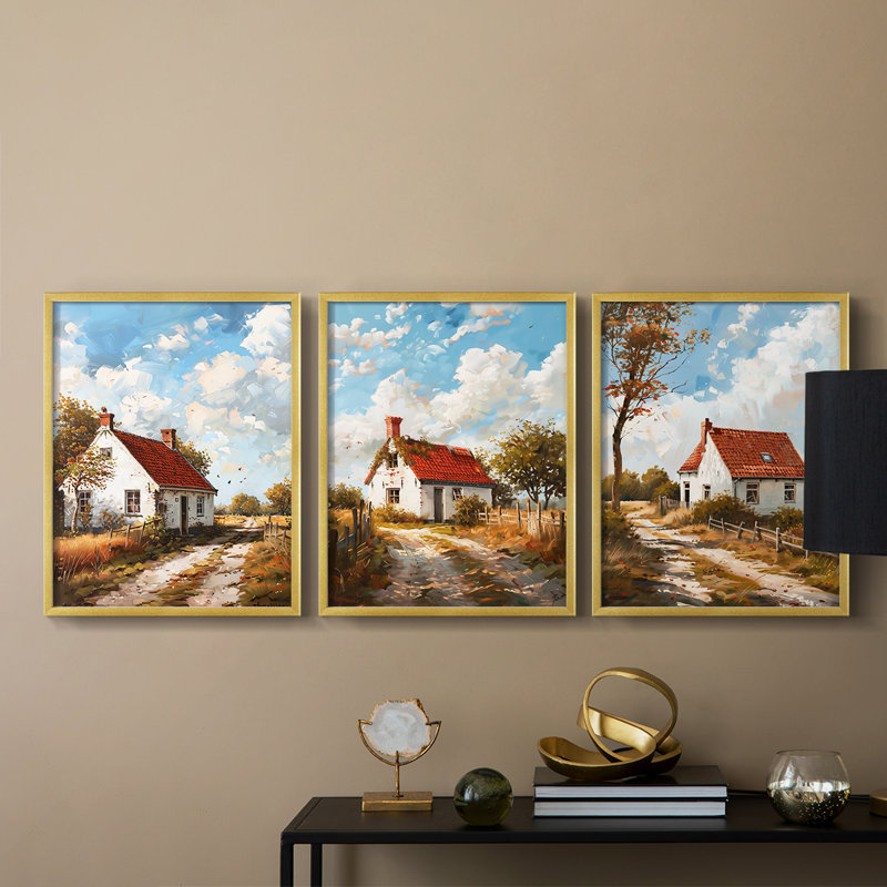 Country Cottage Series XVIII - Ensemble de 3 estampes numériques encadrées - Prêt à