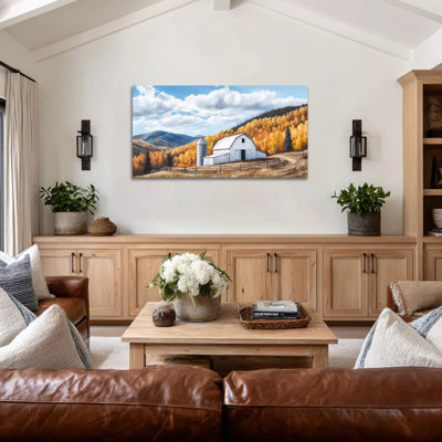 Toile d'automne, art mural d'automne, paysage campagnard, peintures d'art d'automne rétro pour le mur du salon, impressions d'art de grange rustique pour cadre de décoration intérieure sur toile tendue, 16 po x 32 po
