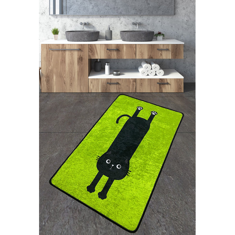 Tapis pour salle de bain Erike, Vert / noir