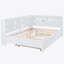 Lit de jour double en bois avec lit gigogne simple, lit de jour avec tablette de rangement et ports de chargement USB, blanc
