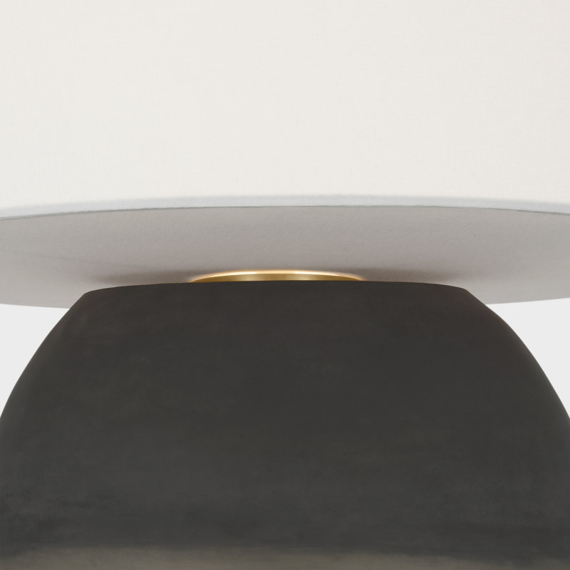 1969 26" Oval Form Table Lamp in Smoke on Goldenrod with Linen Shade