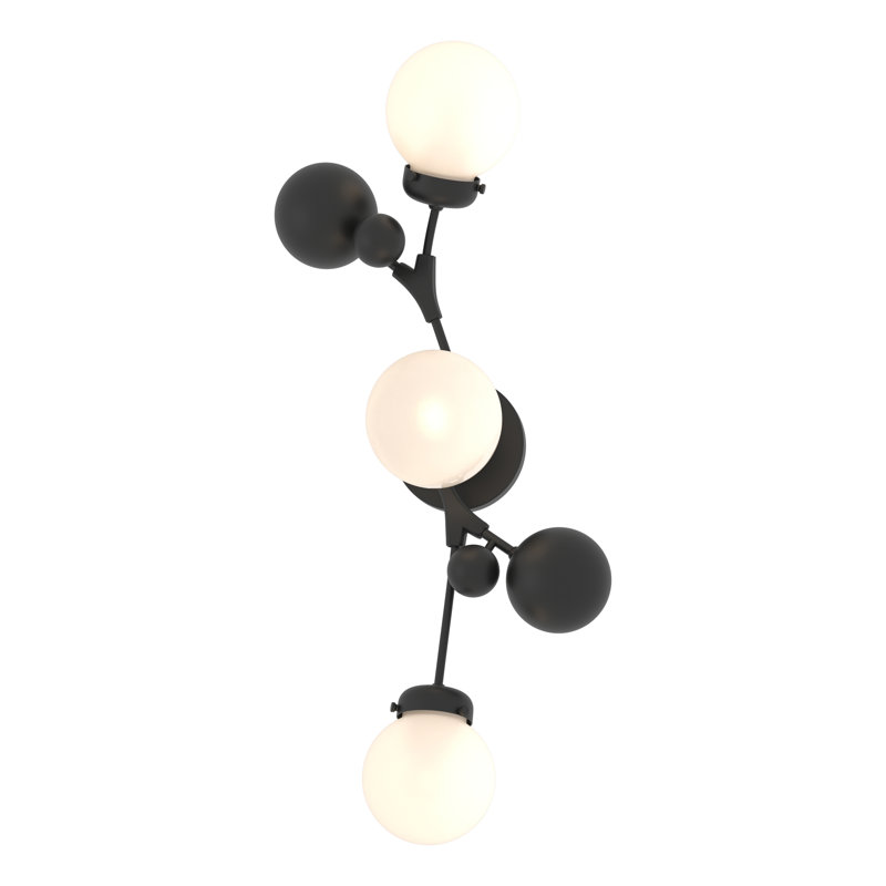 Sprig 3 Light Dimmable Flush Mount, Black, Opal Glass