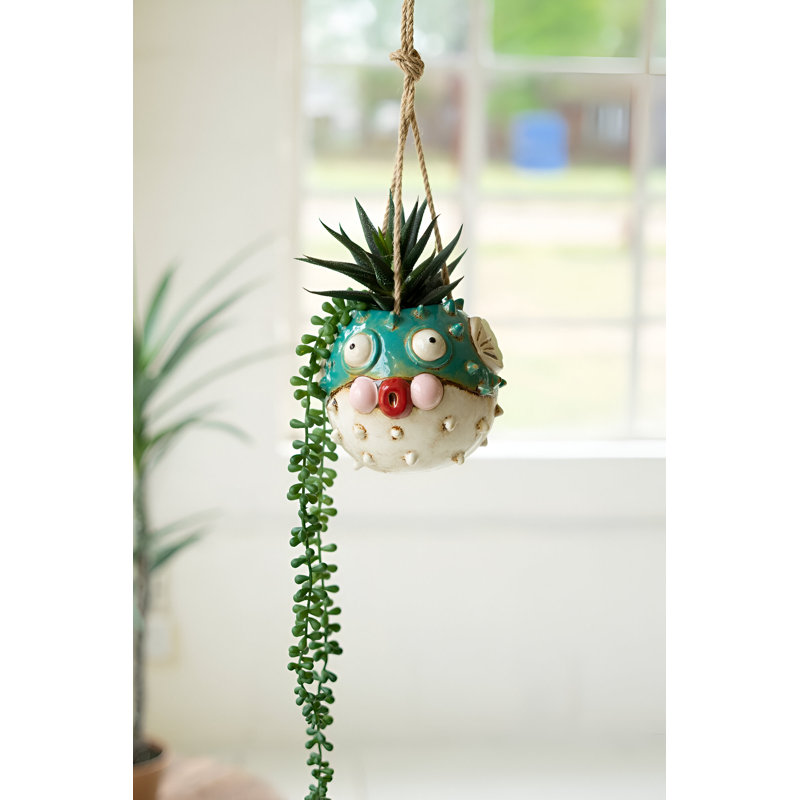  Ensemble de 2 pots à fleurs suspendus en céramique fabriqués à la main H 10 po