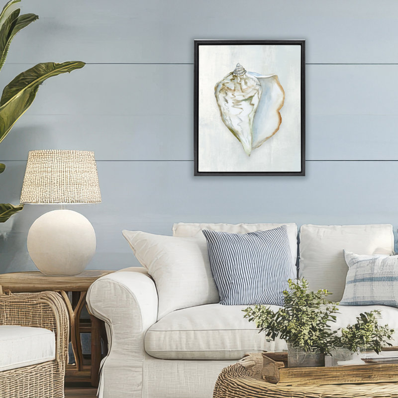 Cadre flottant Mute Conch Shell Serenity, design par Hannah Dawson, Cadre flottant noir de jais, H 21 po x l 17 po