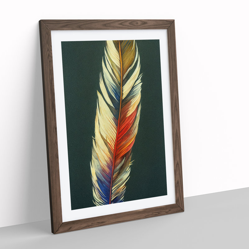 Feather Of Colour No.4 - Single Picture Frame Print, 64cm H x 46cm W x 2cm D, Walnut