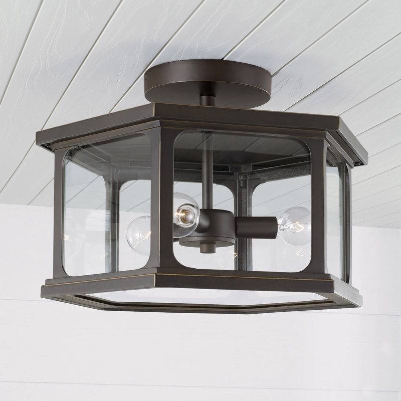 3 - Bulb Outdoor Flush Mount, Oiled Bronze