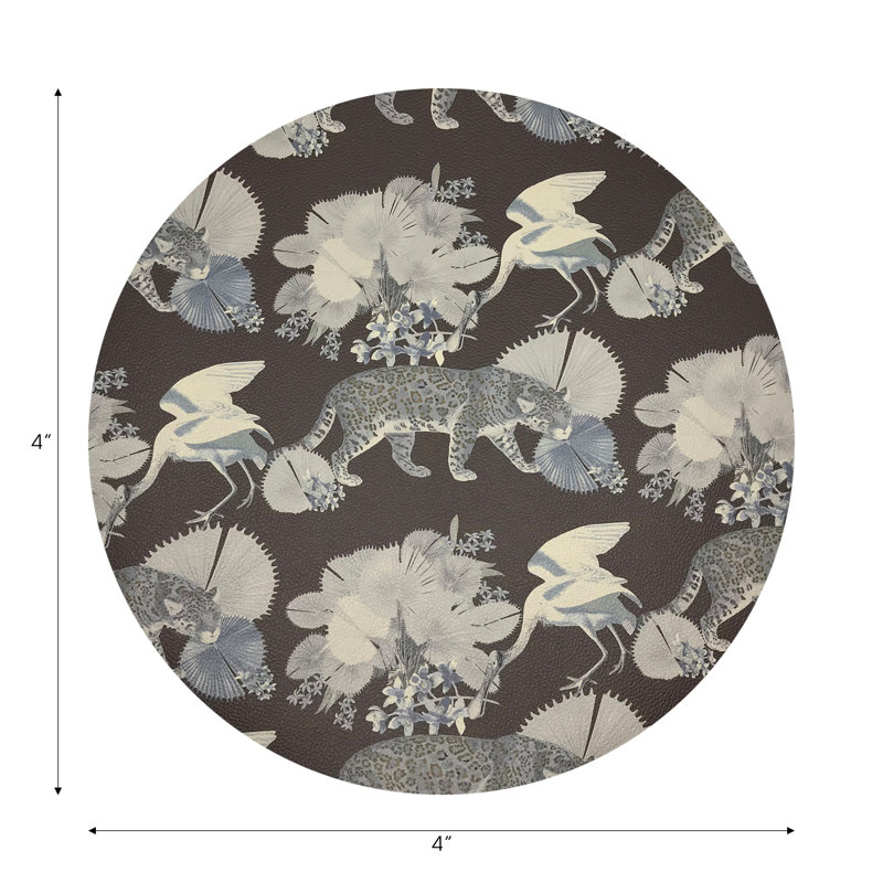 Leopard Walk Powder Vegan Leather Round Coasters, Chocolatte