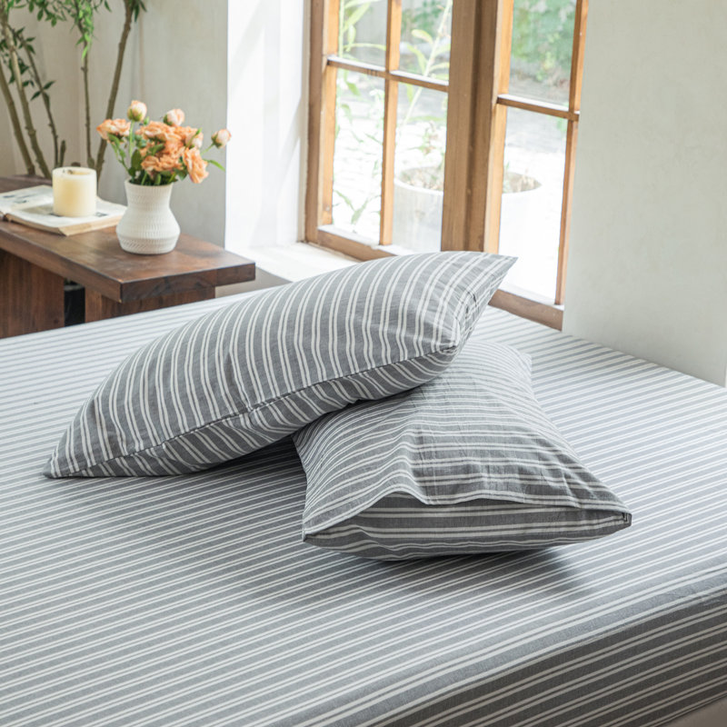 100% Washed Cotton Bedding Sheet Set 4 Pieces,1 Fitted Sheet,1 Flat Sheet and 2 Pillowcases,Comfy Textured Sheet Set