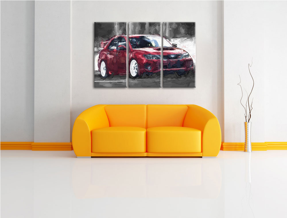 3-tlg. Leinwandbilder-Set „Sportlicher Subaru-WRX-STI“, Kunstdruck