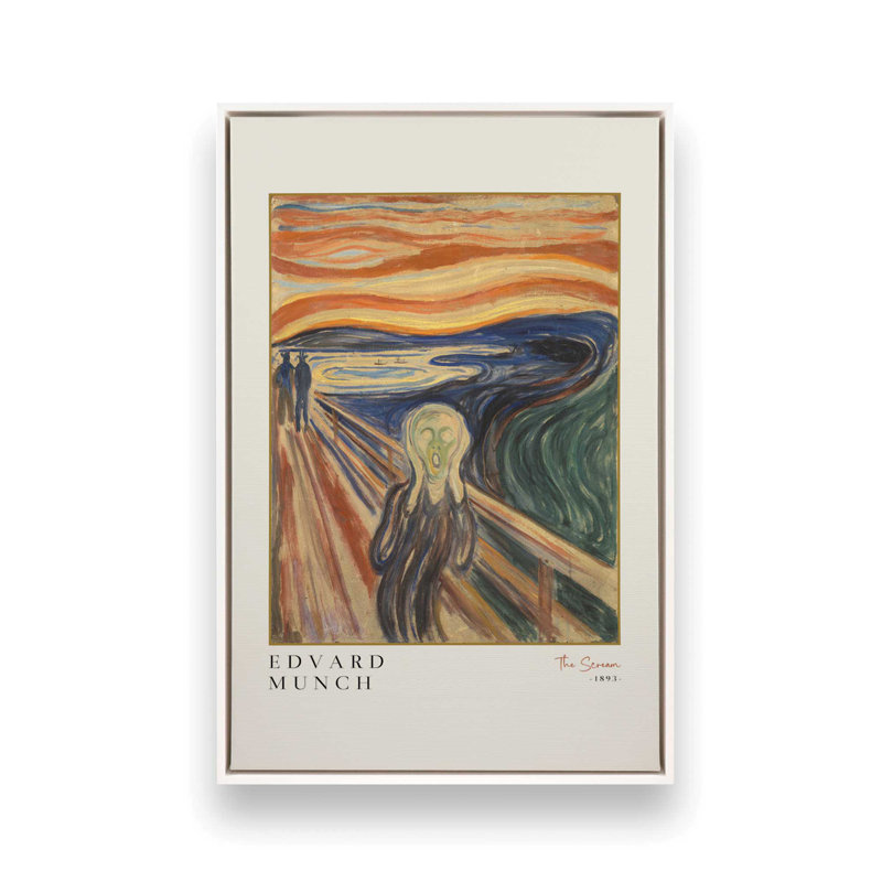 Le cri par Edvard Munch, H 48,75 po x l 32,75 po, Cadre flottant blanc opaque