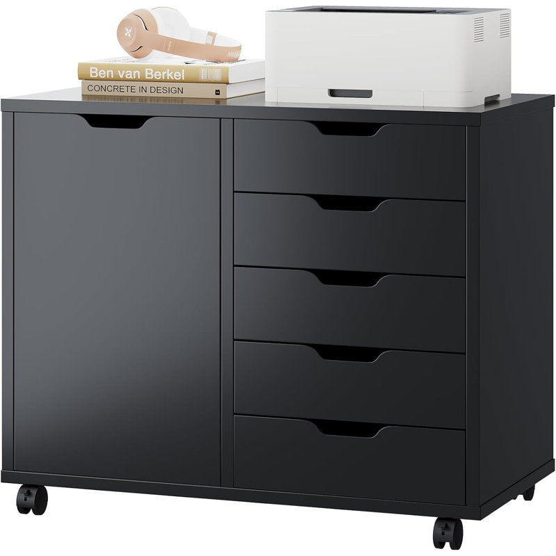 Classeur mobile sous le bureau avec roulettes verrouillables, support d'imprimante en bois avec rangement caché pour le bureau personnel