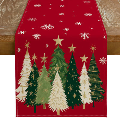 Christmas Table Runner 13X72 Inch, Snowflakes Xmas Trees Winter Farmhouse Table Decor For Kitchen Dining Indoor Outdoor Holiday Party