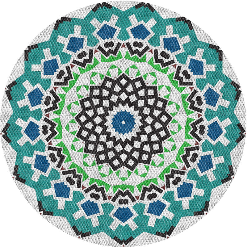 Tapis bleu/vert tissé à la machine, Rond 8 pi
