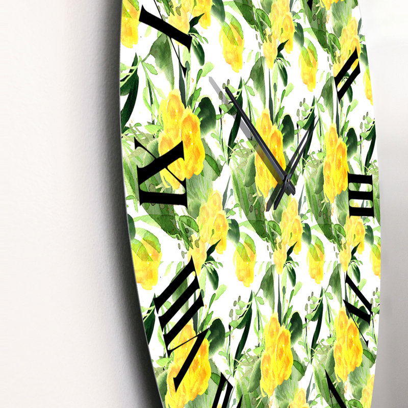 Horloge murale à motif de fleurs sauvages jaunes, Moyen