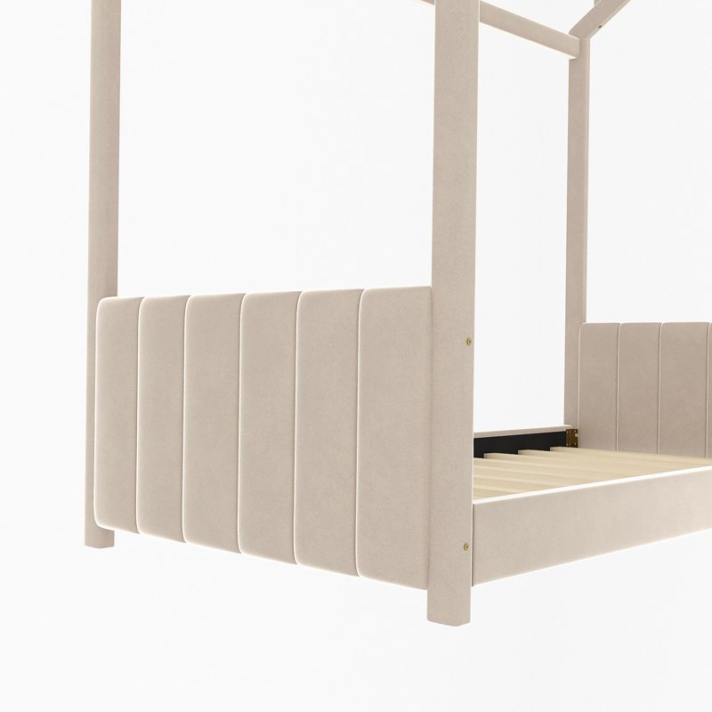 Lit en bois Velvet House, Beige, Twin