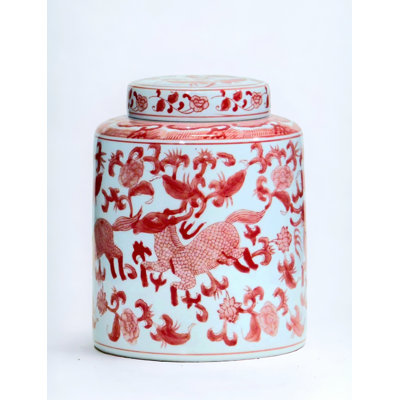 10" Porcelain Ginger Jar with Chinoiserie Deer Design