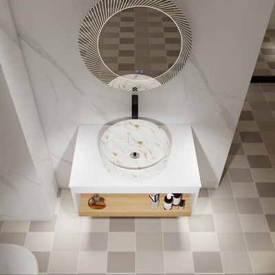 Meuble-lavabo mural de 30 po, lavabo vasque rond, rangement à tablette ouverte