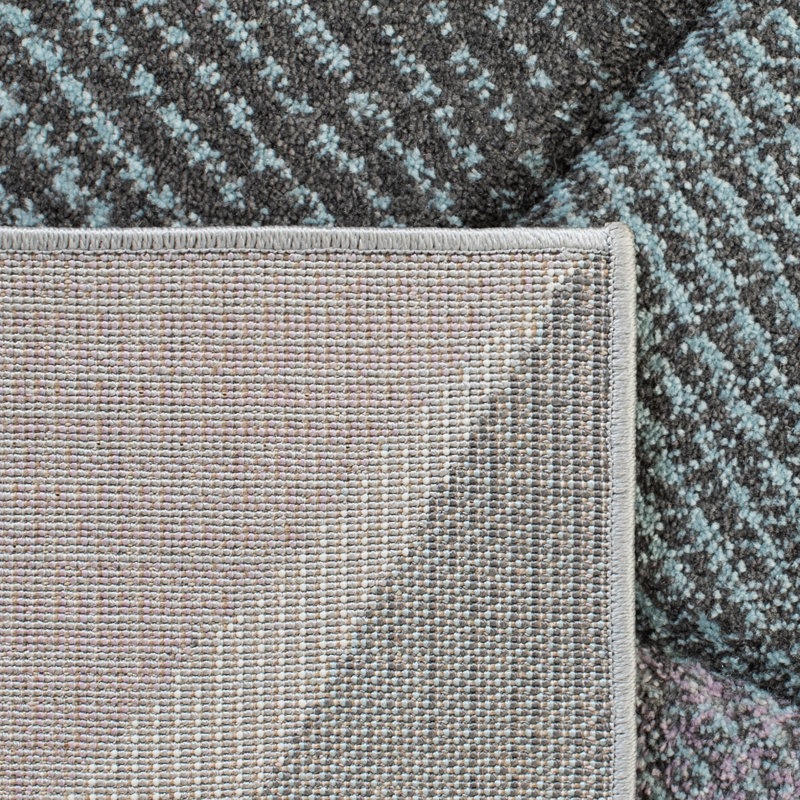 Light Blue and Gray Geometric Synthetic Area Rug, 5'3" x 7'6"